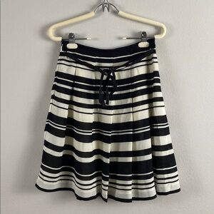Glacier Multi Striped Pleated A Line Skirt | Lined, Ribbon Detail | Ivory/Black